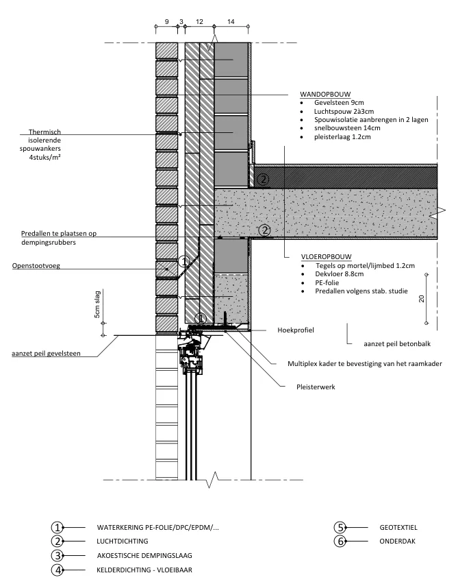 Façade and floor junction technical drawing