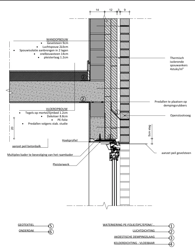 Façade and floor junction technical drawing