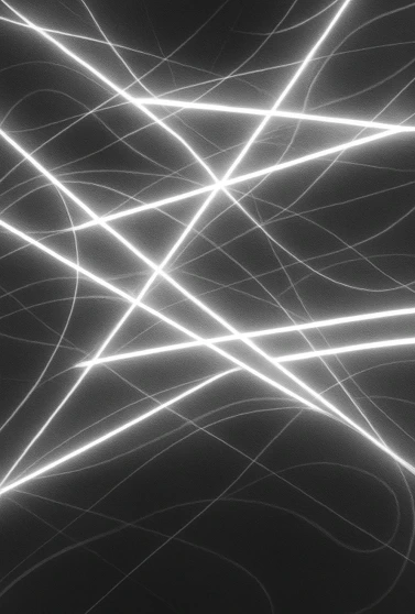 Original design reference with intersecting white luminous lines and thin curved lines on a dark background