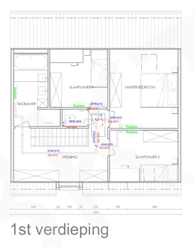 Heating — First floor — radiators