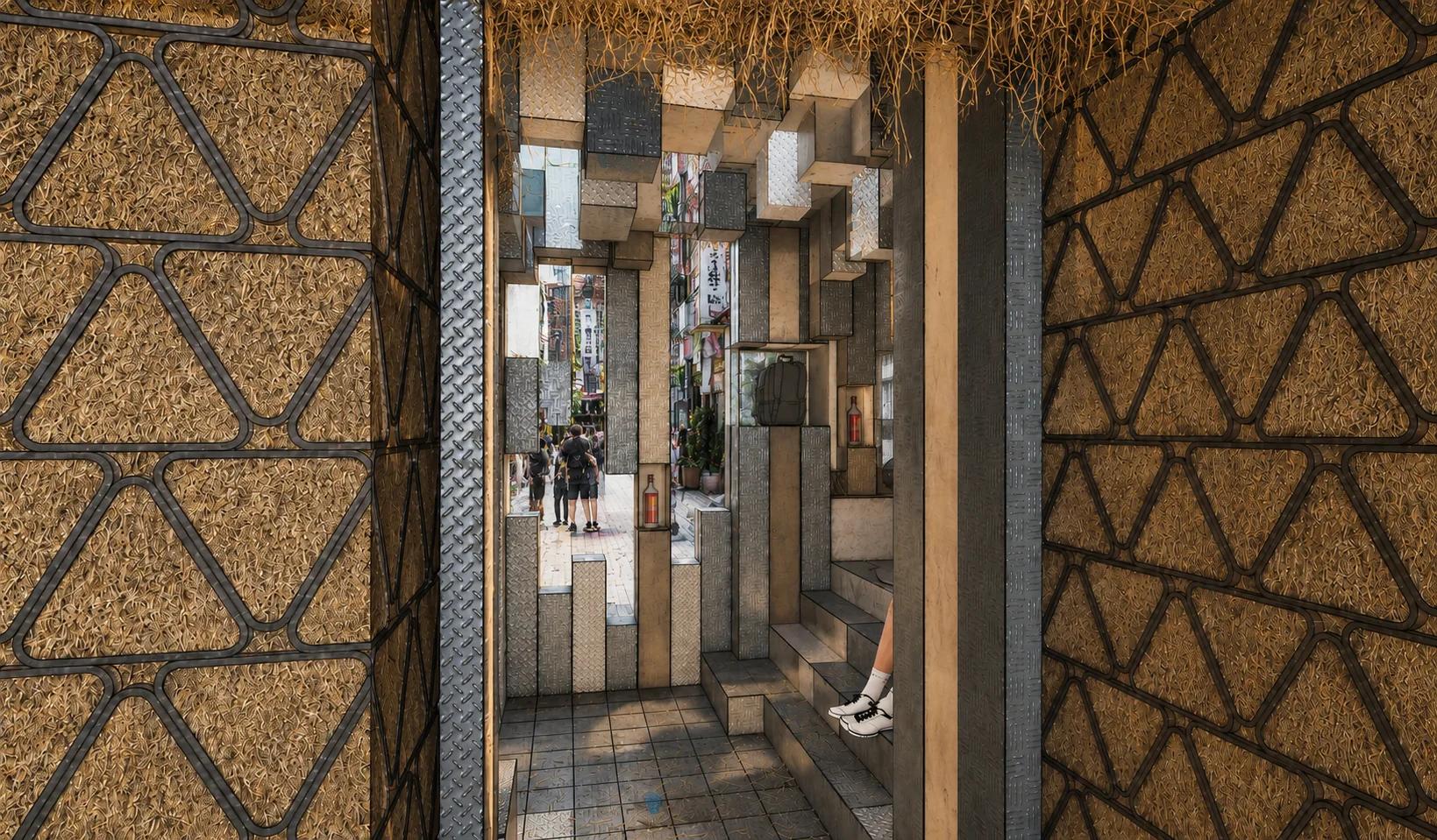 Perspective looking from warm Cacique finishes toward metallic Alpaka elements