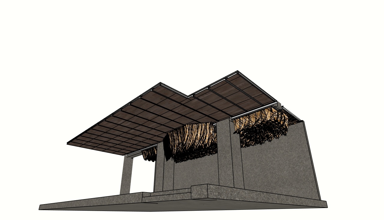 Ceiling panels and straw elements fitted to the ceiling composition